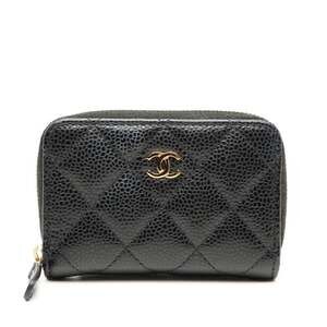 CHANEL Authentic Black Caviar Leather Logo Wallet